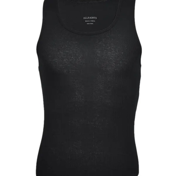 NIB All Saints Men's 2pk Organic Cotton Ribbed Tank tops - Black Small - Picture 3 of 7